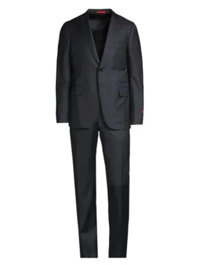 Shop Isaia Pinstripe Timeless Wool Suit In Dark Blue