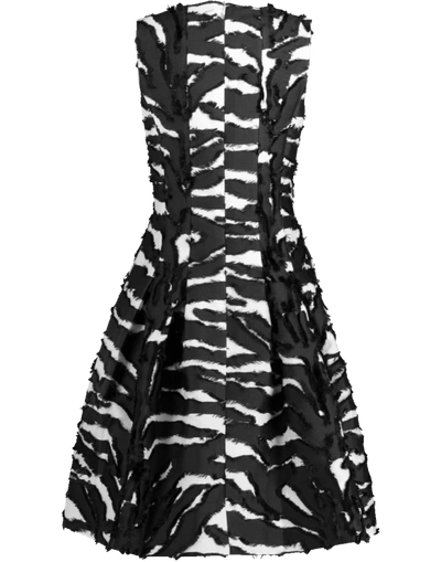 Shop Oscar De La Renta Zebra Print Flared Dress In Blk-ivry
