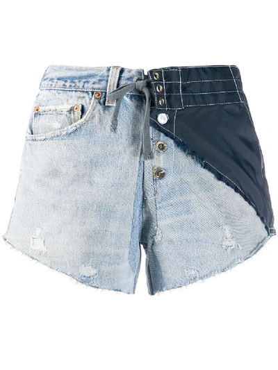 Shop Greg Lauren Contrast Fabric Shorts - Blue