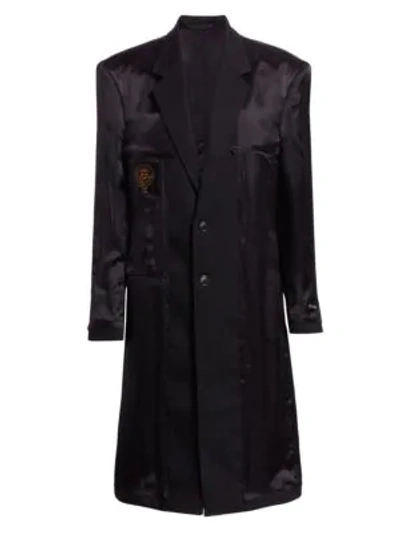 Shop Vetements Long Satin Inside Out Single-breasted Coat In Black