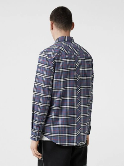 Shop Burberry Small Scale Check Stretch Cotton Shirt In Carbon Blue