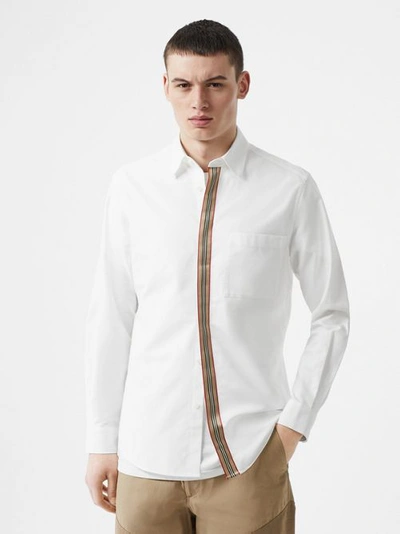 Shop Burberry Icon Stripe Detail Stretch Cotton Poplin Shirt In White