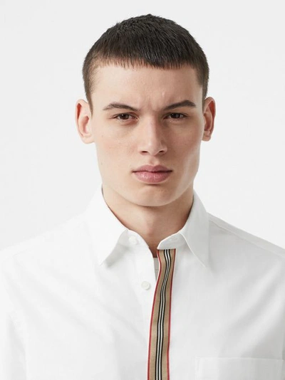 Shop Burberry Icon Stripe Detail Stretch Cotton Poplin Shirt In White