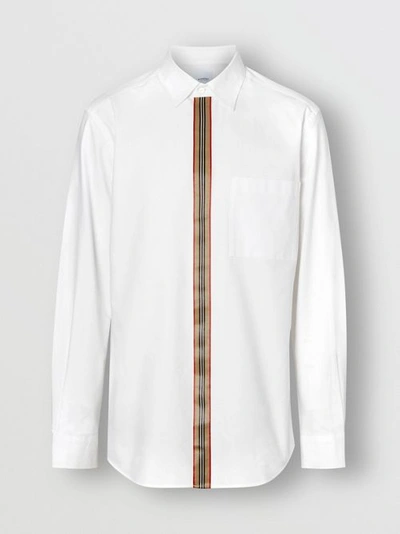 Shop Burberry Icon Stripe Detail Stretch Cotton Poplin Shirt In White