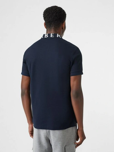 Shop Burberry Logo Intarsia Cotton Piqué Polo Shirt In Navy