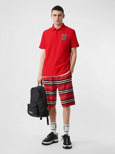 Shop Burberry Monogram Motif Cotton Piqué Oversized Polo Shirt In Bright Red