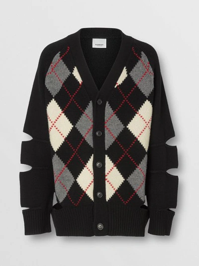 Shop Burberry Cut-out Detail Merino Wool Cashmere Cardigan In Black