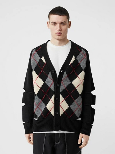 Shop Burberry Cut-out Detail Merino Wool Cashmere Cardigan In Black