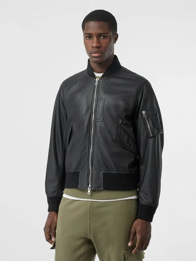 Shop Burberry Lambskin Bomber Jacket In Black