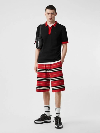 Shop Burberry Monogram Motif Tipped Cotton Polo Shirt In Black