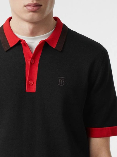 Shop Burberry Monogram Motif Tipped Cotton Polo Shirt In Black