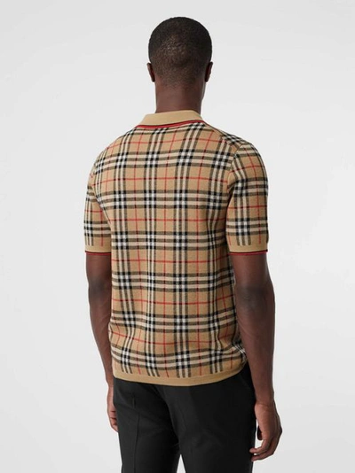 Shop Burberry Vintage Check Merino Wool Polo Shirt In Archive Beige