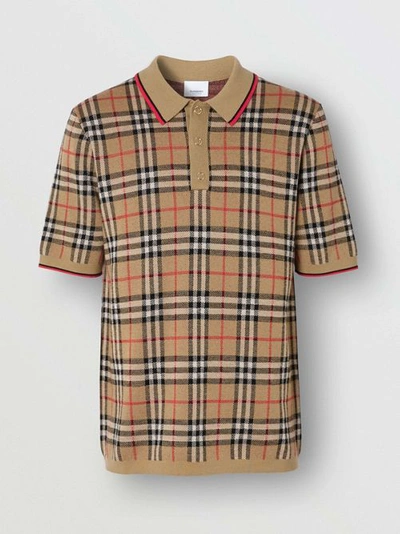 Shop Burberry Vintage Check Merino Wool Polo Shirt In Archive Beige
