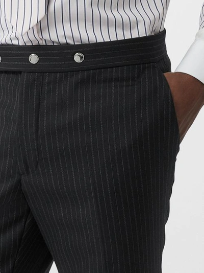 Shop Burberry Classic Fit Pinstriped Wool Tailored Trousers In Black