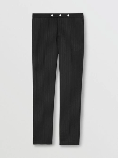 Shop Burberry Classic Fit Pinstriped Wool Tailored Trousers In Black