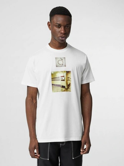 Shop Burberry Montage Print Cotton Oversized T-shirt In White