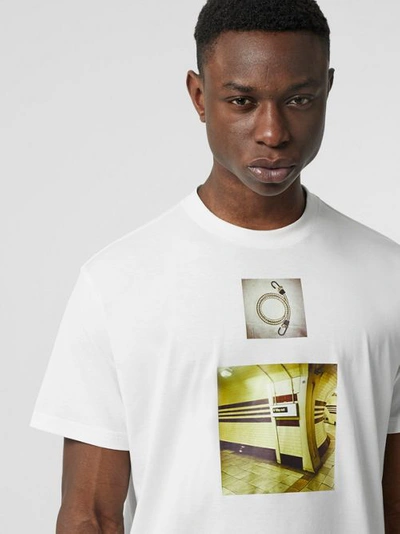 Shop Burberry Montage Print Cotton Oversized T-shirt In White