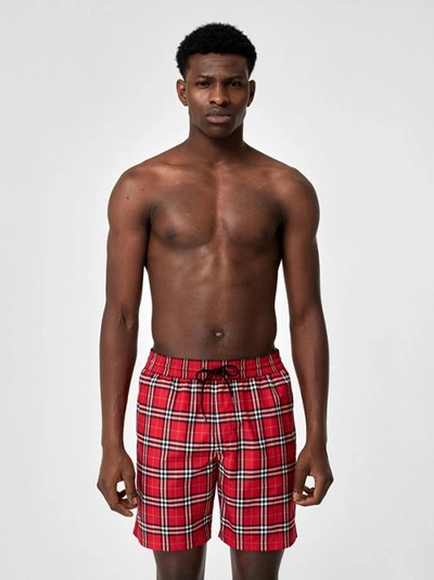 Shop Burberry Check Drawcord Swim Shorts In Cadmium Red