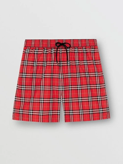 Shop Burberry Check Drawcord Swim Shorts In Cadmium Red