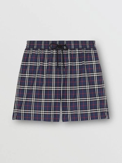 Shop Burberry Check Drawcord Swim Shorts In Carbon Blue