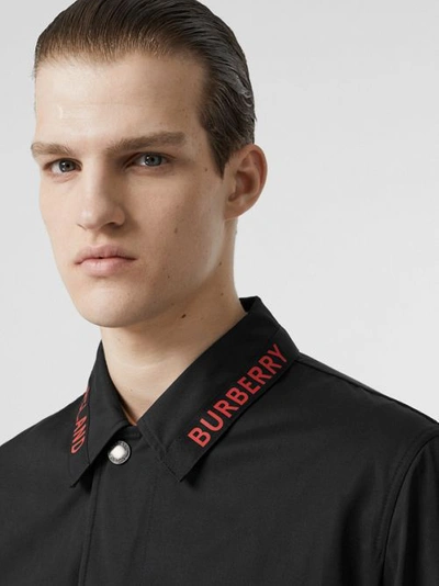 Shop Burberry Logo Detail Technical Cotton Blend Car Coat In Black