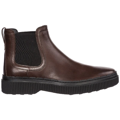 Shop Tod's Men's Genuine Leather Ankle Boots In Brown