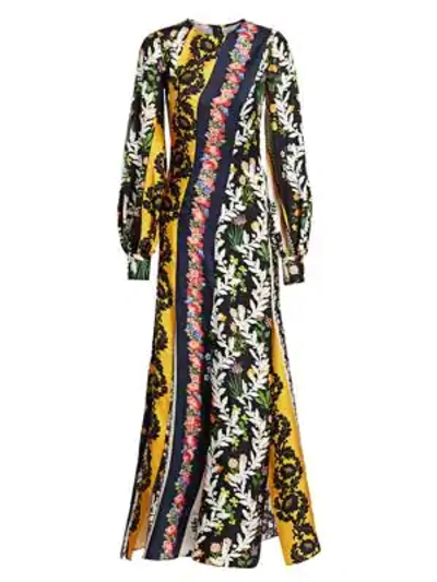 Shop Oscar De La Renta Floral Silk Puff-sleeve Dress In Multi