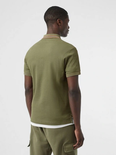 Shop Burberry Icon Stripe Detail Cotton Piqué Polo Shirt In Poplar Green