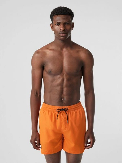 Shop Burberry Logo Detail Drawcord Swim Shorts In Bright Orange