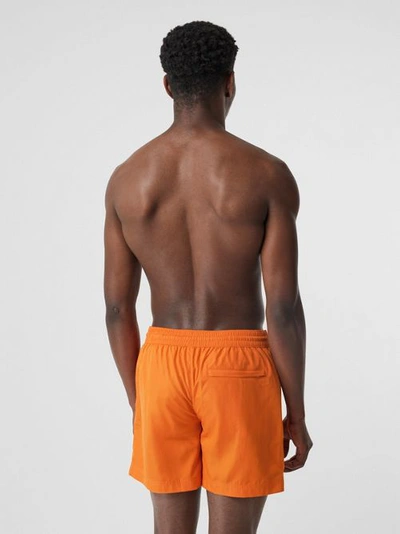 Shop Burberry Logo Detail Drawcord Swim Shorts In Bright Orange