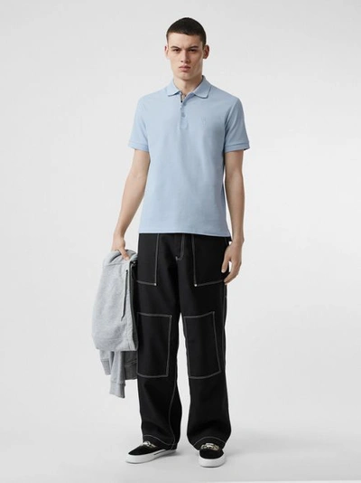 Shop Burberry Monogram Motif Cotton Piqué Polo Shirt In Pale Blue