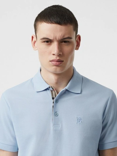 Shop Burberry Monogram Motif Cotton Piqué Polo Shirt In Pale Blue