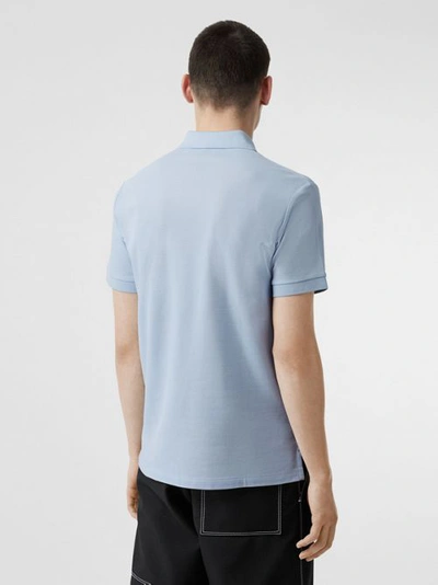 Shop Burberry Monogram Motif Cotton Piqué Polo Shirt In Pale Blue