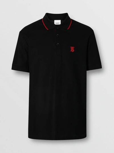 Shop Burberry Icon Stripe Placket Cotton Piqué Polo Shirt In Black