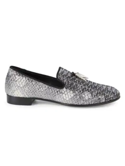 Shop Giuseppe Zanotti Horn Croc-embossed Loafers In Argento