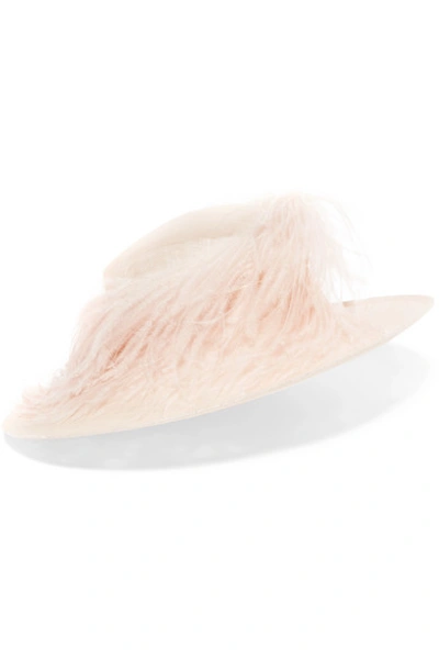 Shop Philip Treacy Feather-trimmed Sinamay Straw Hat In Cream