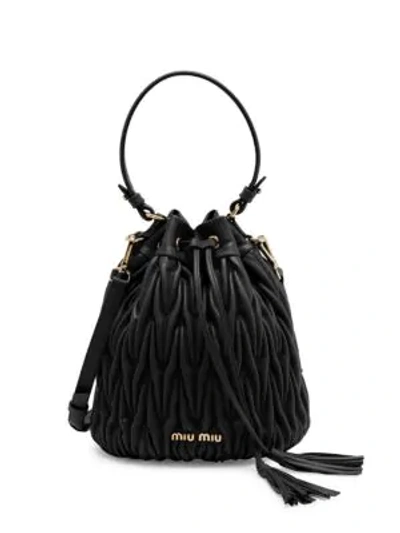 Shop Miu Miu Women's Matelassé Leather Bucket Bag In Black