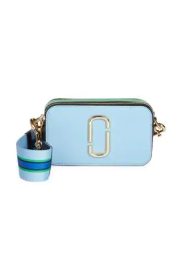 Shop Marc Jacobs The Snapshot Coated Leather Camera Bag In Misty Blue Multi