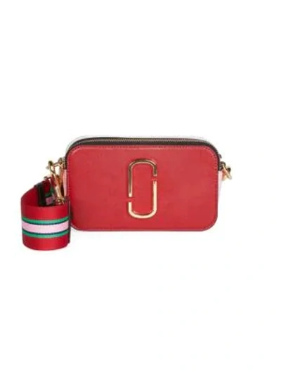 Shop Marc Jacobs The Snapshot Coated Leather Camera Bag In Fire Red Multi