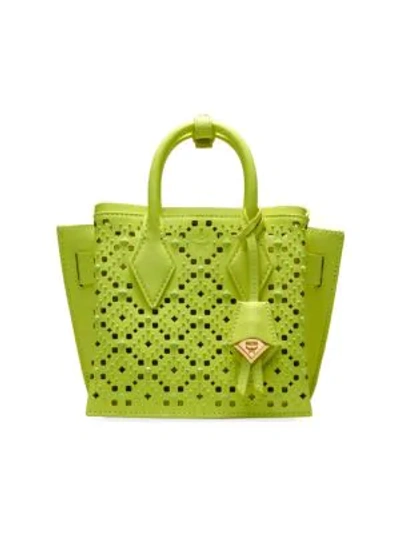 Shop Mcm Mini Neo Milla Perforated Leather Satchel In Neon Yellow