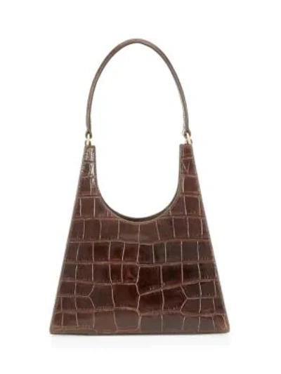 Shop Staud Rey Croc-embossed Leather Shoulder Bag In Brown