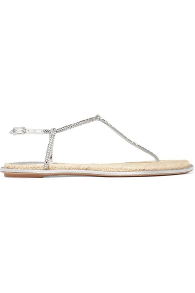 Shop René Caovilla Diana Crystal-embellished Metallic Leather Sandals In Silver