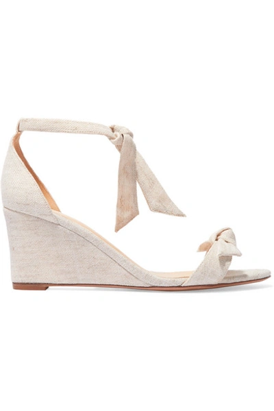 Shop Alexandre Birman Clarita Bow-embellished Canvas Espadrille Wedge Sandals In Beige