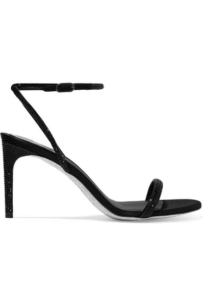 Shop René Caovilla Crystal-embellished Satin Sandals In Black