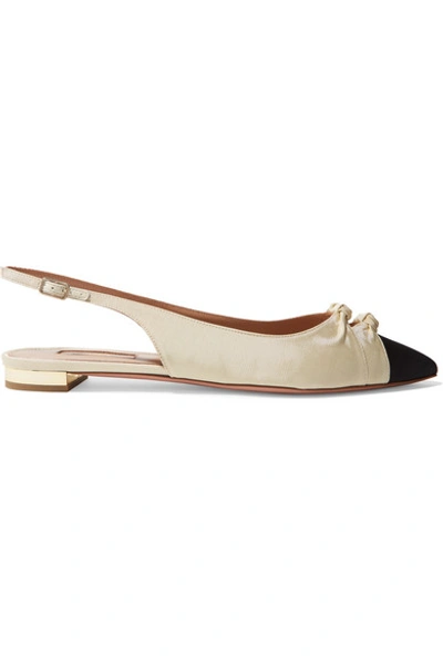 Shop Aquazzura Mondaine Two-tone Knotted Faille Slingback Flats In Neutral