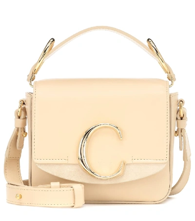 Shop Chloé C Mini Leather Shoulder Bag In Beige