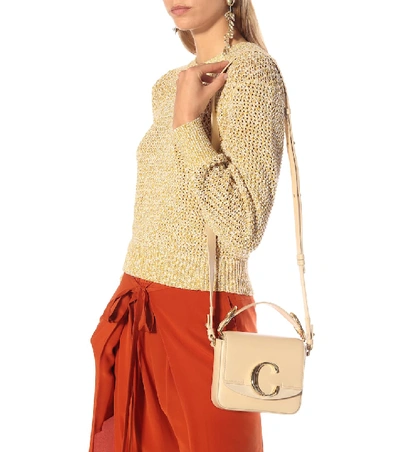 Shop Chloé C Mini Leather Shoulder Bag In Beige