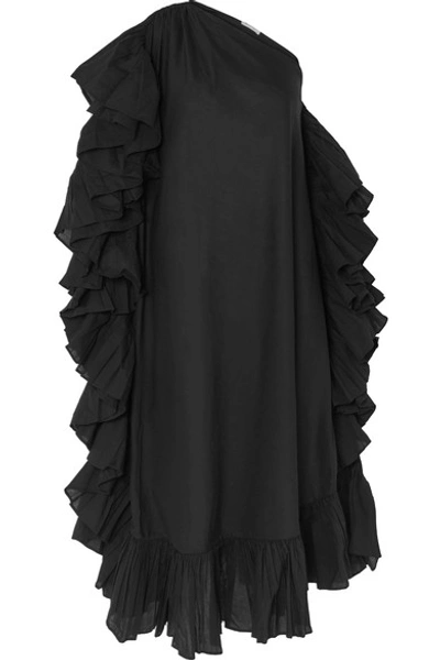 Shop Kalita Zahara One-shoulder Ruffled Cotton-voile Maxi Dress In Black
