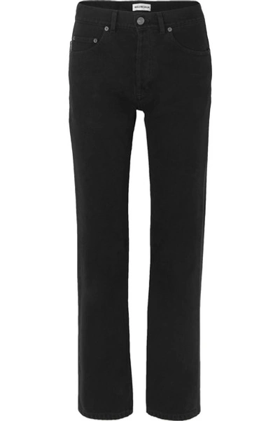 Shop Balenciaga Distressed High-rise Straight-leg Jeans In Black