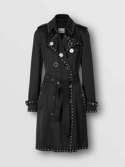 Shop Burberry Studded Silk Satin Trench Coat In Black